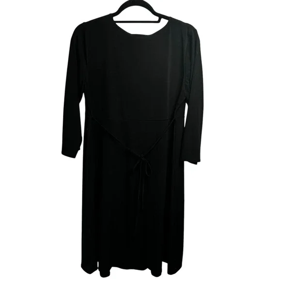Motherhood Maternity Dress Sz Large Black Long Sleeve Stretch Waist Tie - Picture 7 of 11